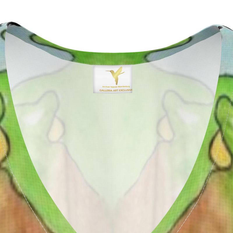 Kaftan in Zijde. Design: Aquarel van Yolande Weerdenburg: Op je teentjes.