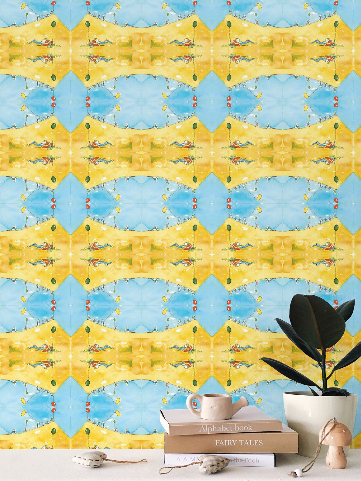 AQP415. Ballonnenoptocht. Repeat Pattern Wallpaper.
