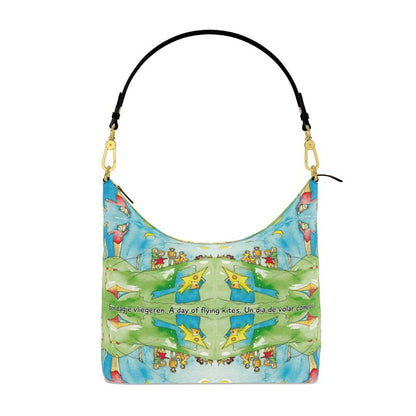 AQP417. Nappa leren Square Hobo Bag: Een dagje vliegeren.