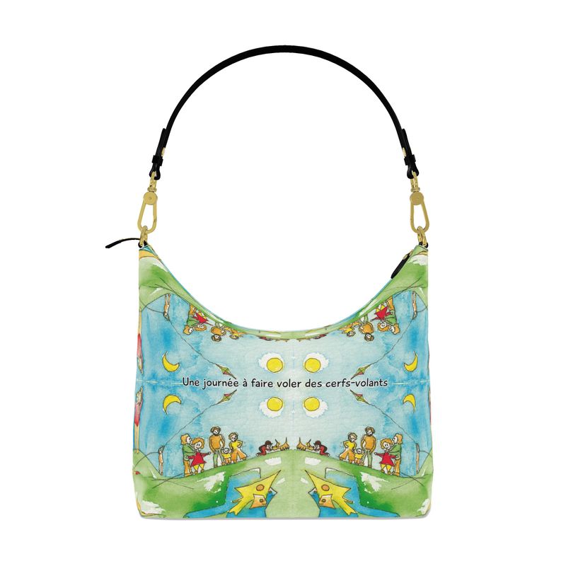 AQP417. Nappa leren Square Hobo Bag: Een dagje vliegeren.