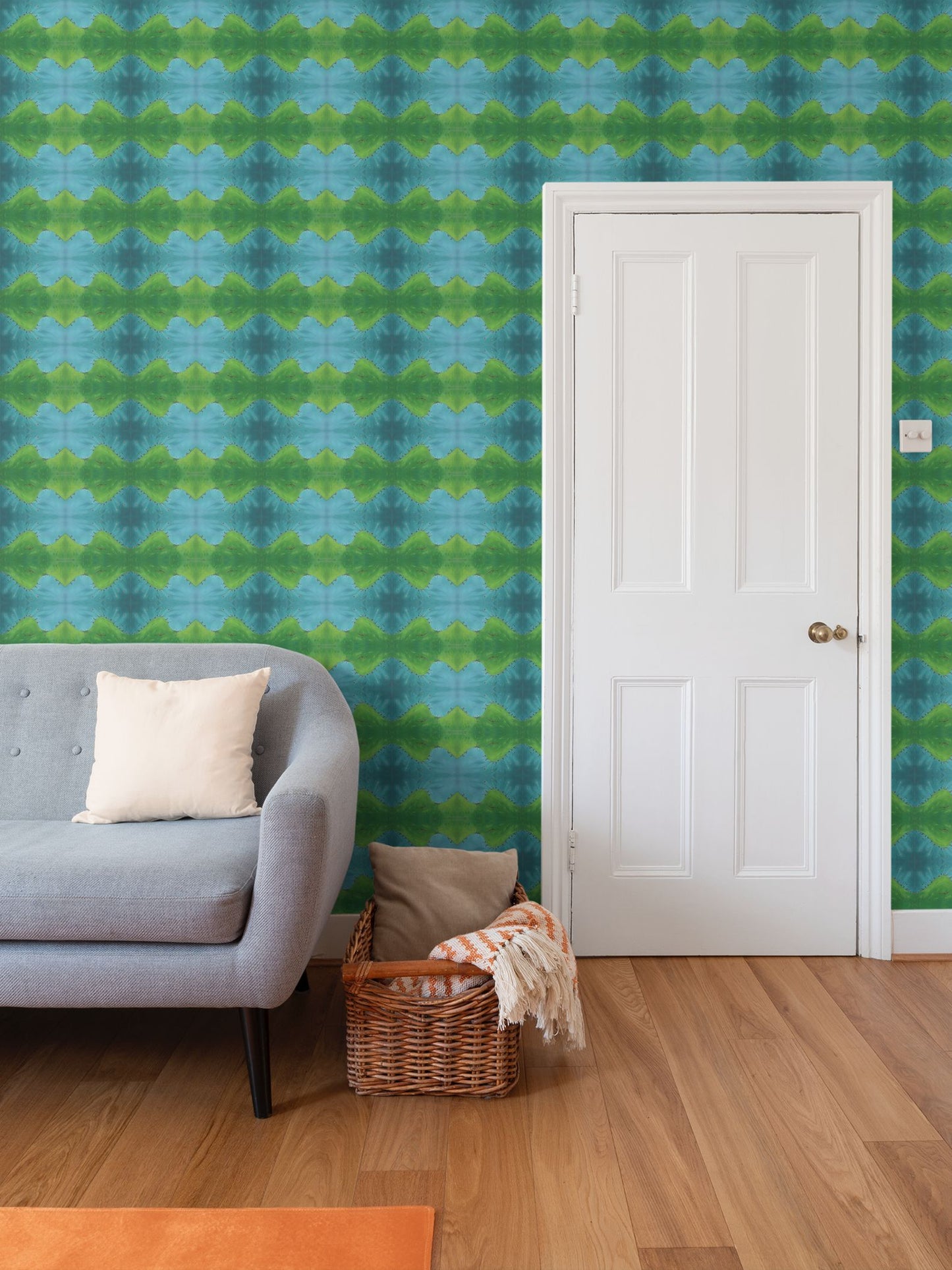 A Day of Cycling. Turqoise Green. Repeat Pattern Wallpaper.