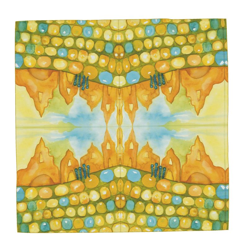 AQP535. Silk Scarf Wrap orShawl. Size: Small. 90x90 cm. Zandkastelen bouwen