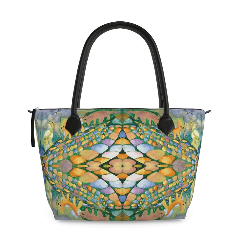 AQ330. Waarde vogel vloog. Zip Top Handbag.