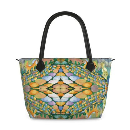 AQ330. Waarde vogel vloog. Zip Top Handbag.