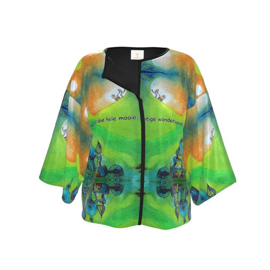 Ok294. Kimono Jacket met tekst. M.100%zijdesatijn.
