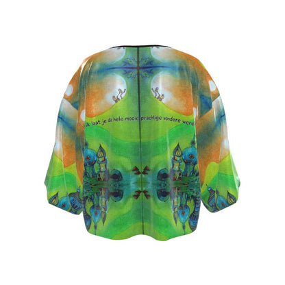 Ok294. Kimono Jacket met tekst. M.100%zijdesatijn.