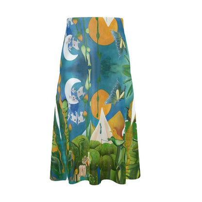 OG134. 100 % Zijdesatijn Midi Rok. Zen. ID:3088.