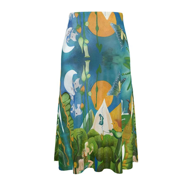 OG134. 100 % Zijdesatijn Midi Rok. Zen. ID:3088.