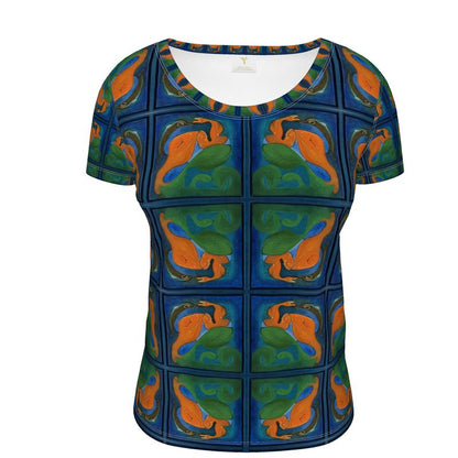 OK265. Ladies Scoop Neck T-Shirt: Visjes en dolfijnen