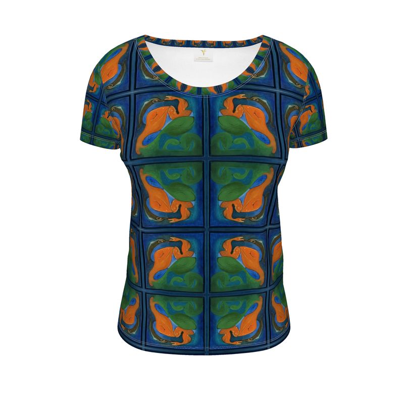 OK265. Ladies Scoop Neck T-Shirt: Visjes en dolfijnen