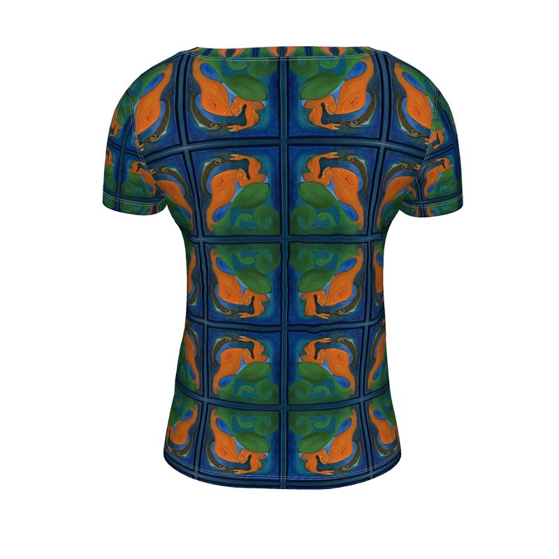 OK265. Ladies Scoop Neck T-Shirt: Visjes en dolfijnen
