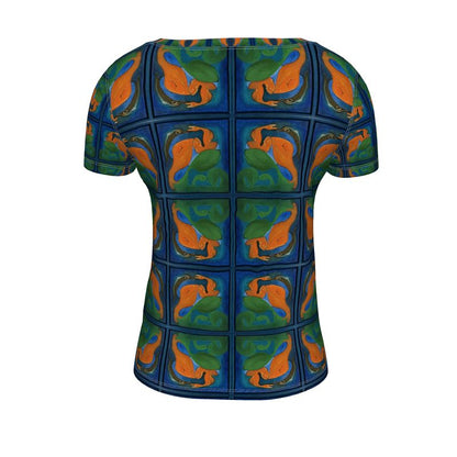 OK265. Ladies Scoop Neck T-Shirt: Visjes en dolfijnen