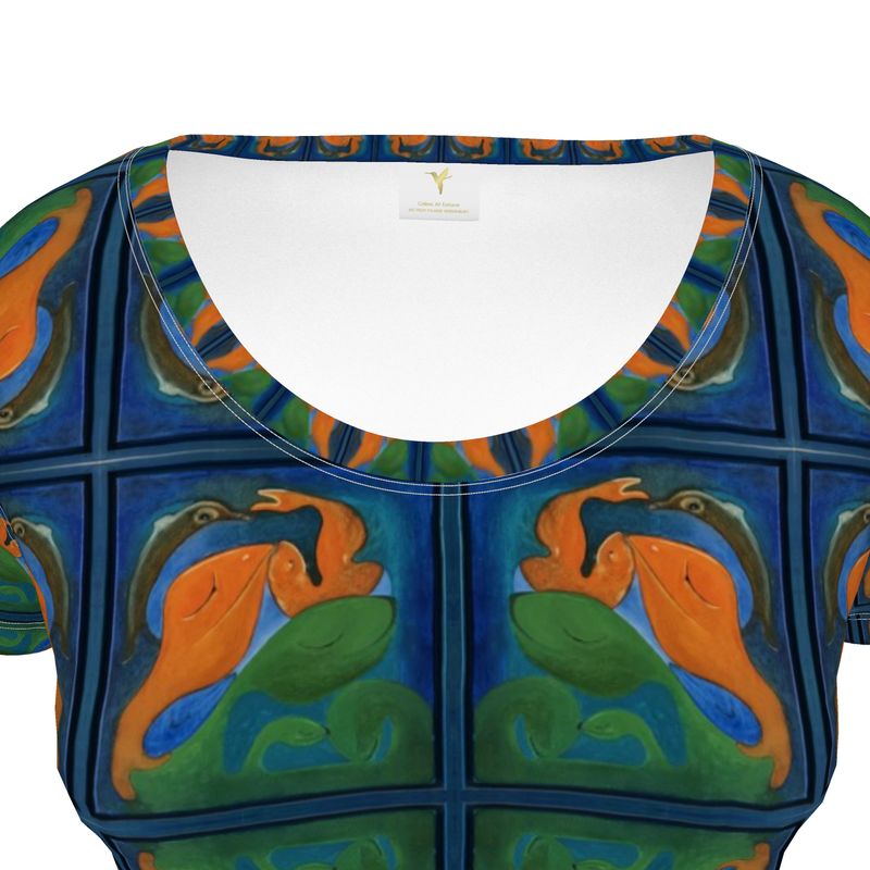 OK265. Ladies Scoop Neck T-Shirt: Visjes en dolfijnen