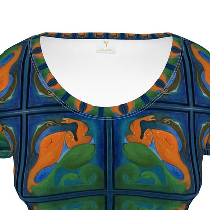 OK265. Ladies Scoop Neck T-Shirt: Visjes en dolfijnen