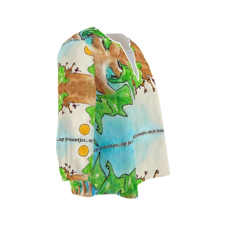 AQP578. Damesblouse: Op je teentjes.