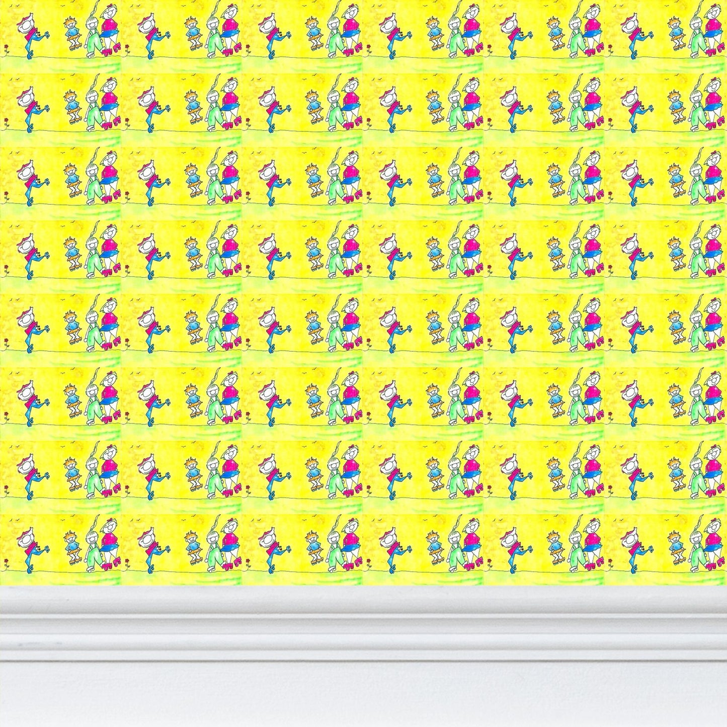 AQP444. Patroonbehang: De Gnuitjes op rollerskates.