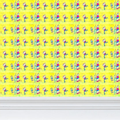 AQP444. Patroonbehang: De Gnuitjes op rollerskates.