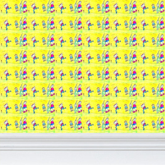 AQP444. Patroonbehang: De Gnuitjes op rollerskates.