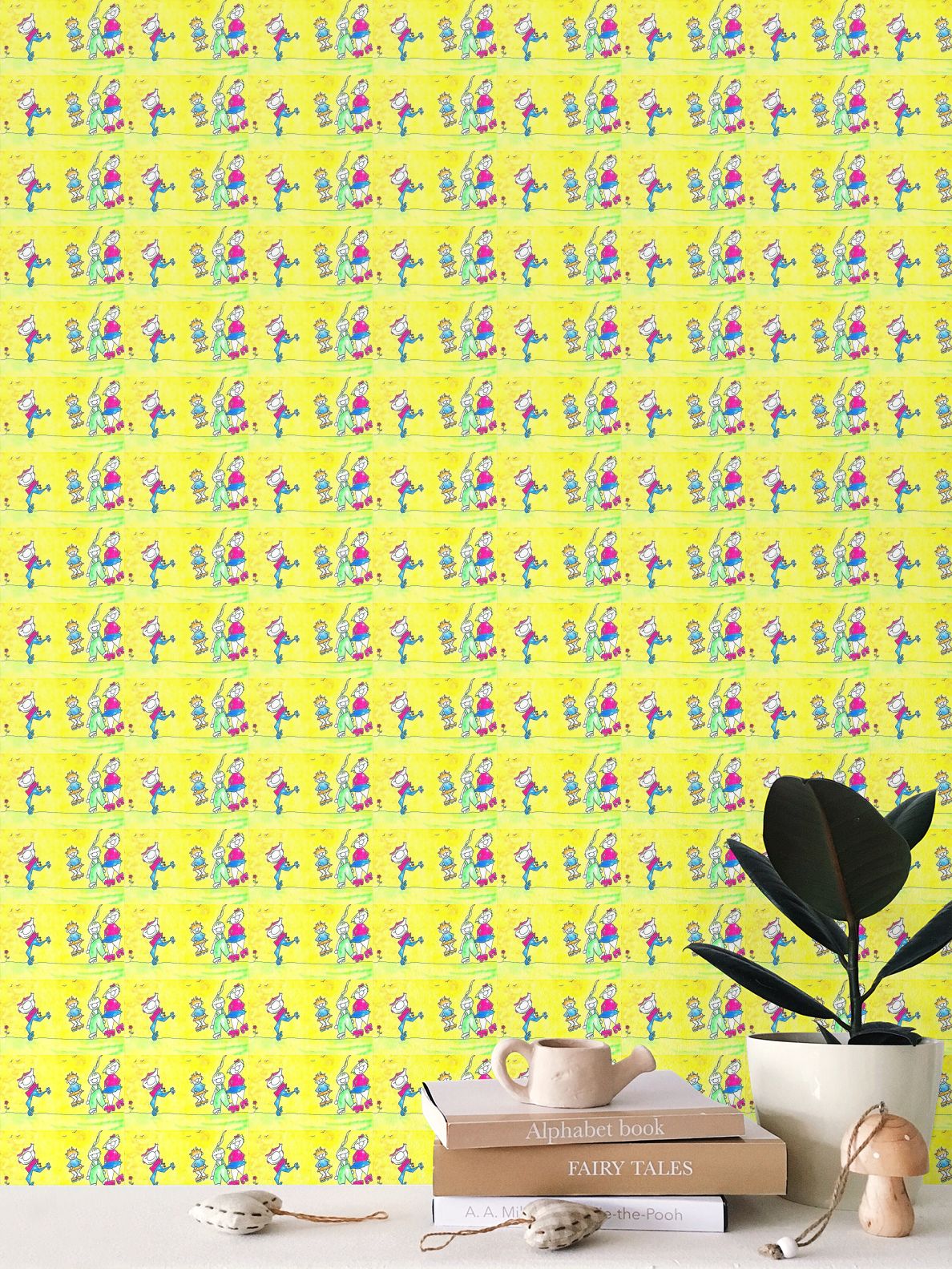 AQP444. Patroonbehang: De Gnuitjes op rollerskates.