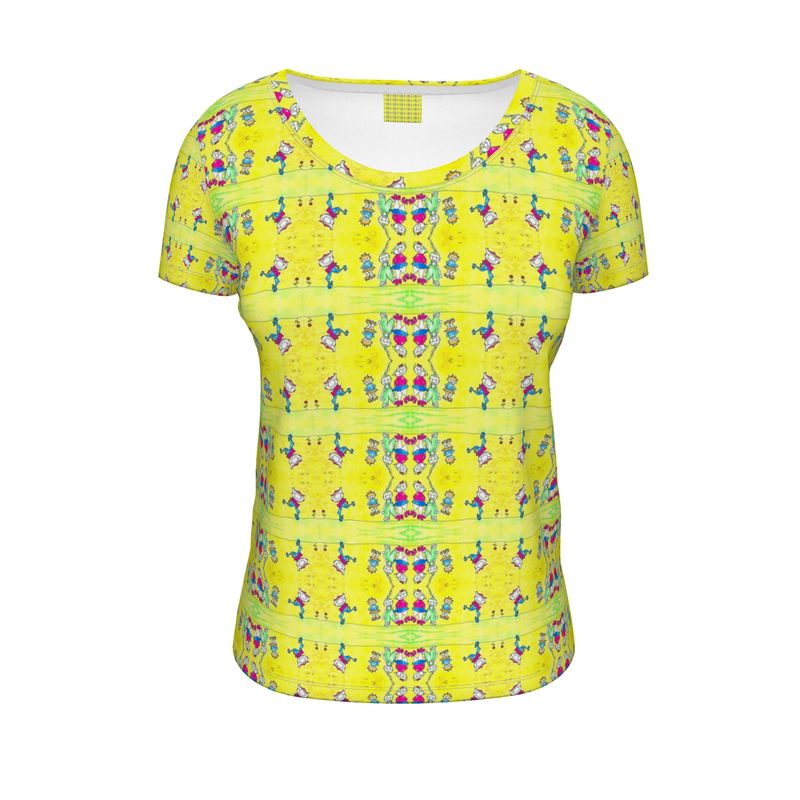 AQP444. Ladies Scoop Neck T-Shirt: De Gnuitjes op rollerskates.