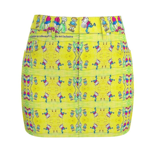 Aqp444. Denim Mini Rok: De Gnuitjes op rollerskates.