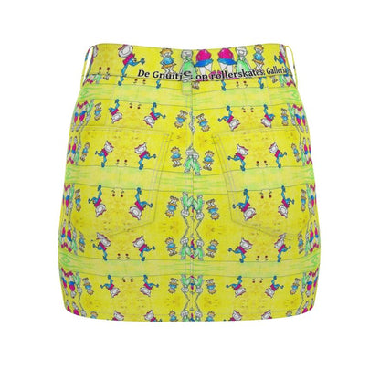 Aqp444. Denim Mini Rok: De Gnuitjes op rollerskates.