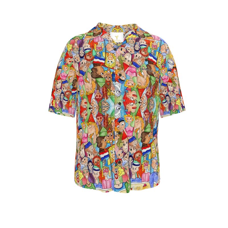 AQP443. 100 % Silk Satin: Mens Revere Shirt: O, Happy Day.