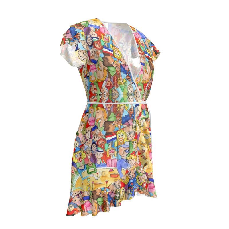 AQP443. Tea Dress. Wikkeljurk van Zijde Satijn. O, Happy Day.