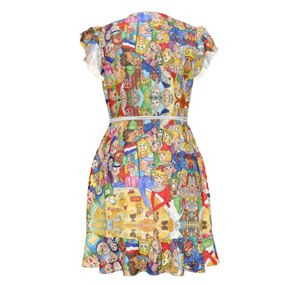 AQP443. Tea Dress. Wikkeljurk van Zijde Satijn. O, Happy Day.