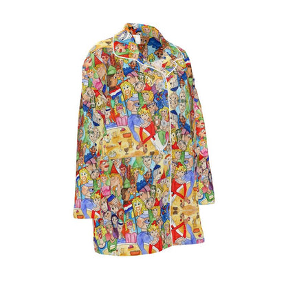 AQP443. 100 % pure Zijde Satijn: Dames Luxe Pyjamashirt: O, Happy Day.