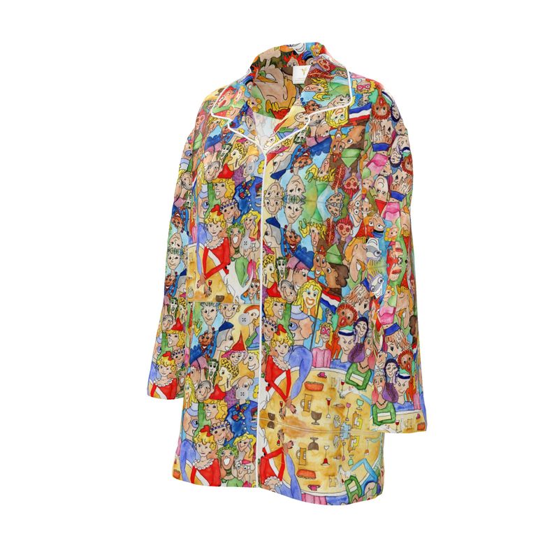 AQP443. 100 % pure Zijde Satijn: Dames Luxe Pyjamashirt: O, Happy Day.