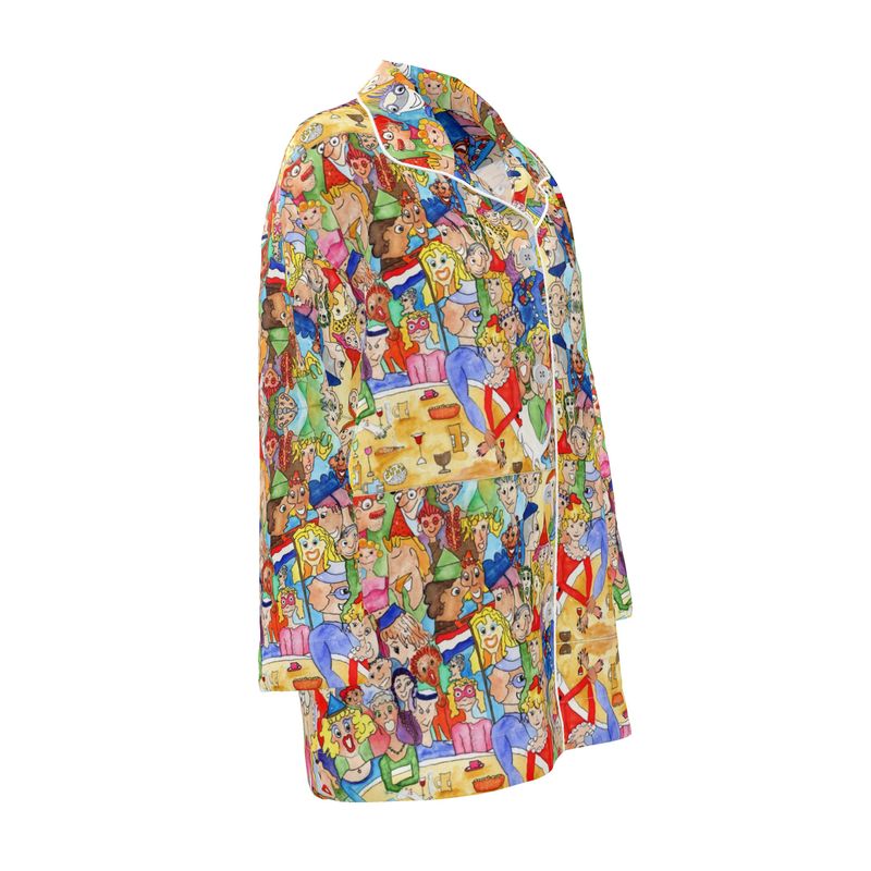 AQP443. 100 % pure Zijde Satijn: Dames Luxe Pyjamashirt: O, Happy Day.