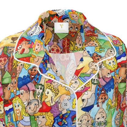AQP443. 100 % pure Zijde Satijn: Dames Luxe Pyjamashirt: O, Happy Day.