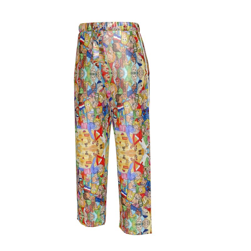 AQP443. Zijde Satijn. Dames Luxe Pyjamabroek: O, Happy Day.