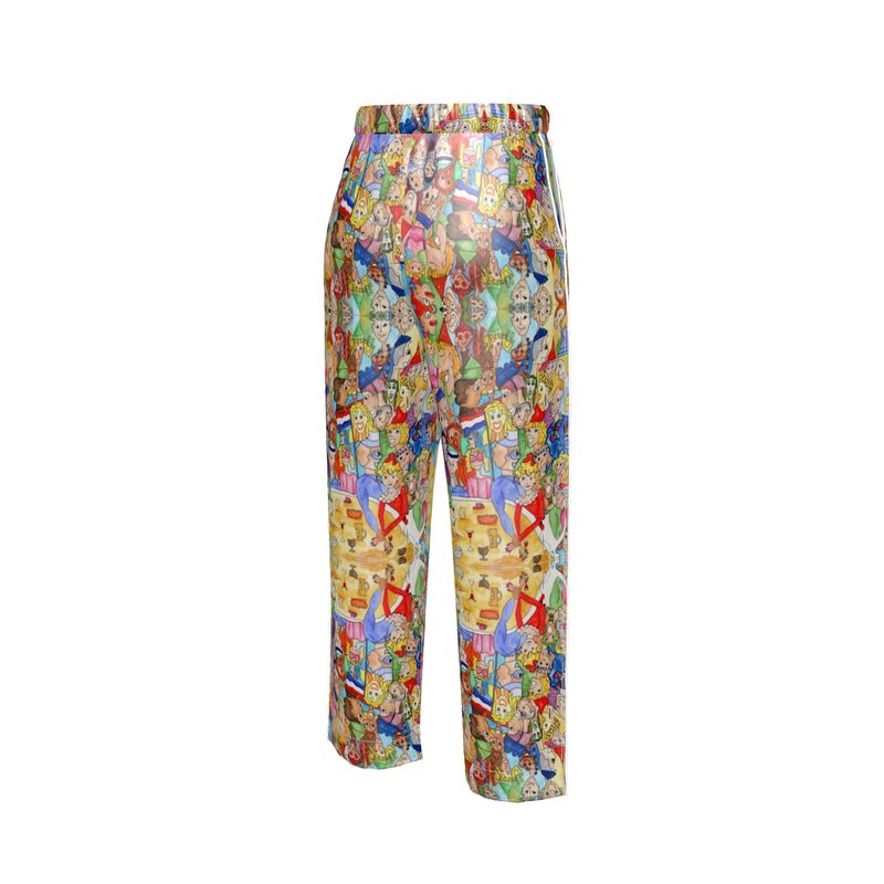 AQP443. Zijde Satijn. Dames Luxe Pyjamabroek: O, Happy Day.