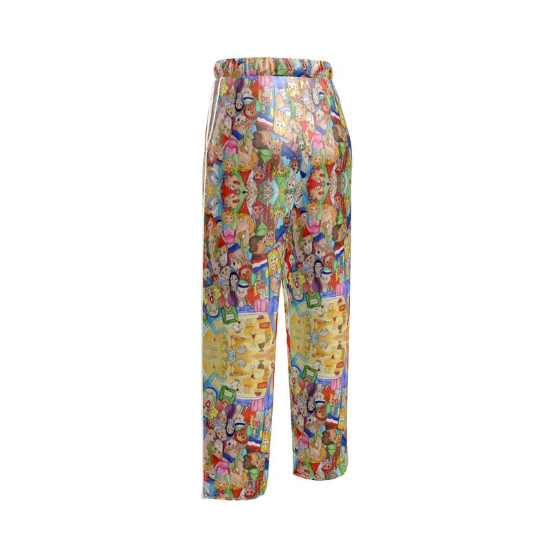 AQP443. Zijde Satijn. Dames Luxe Pyjamabroek: O, Happy Day.