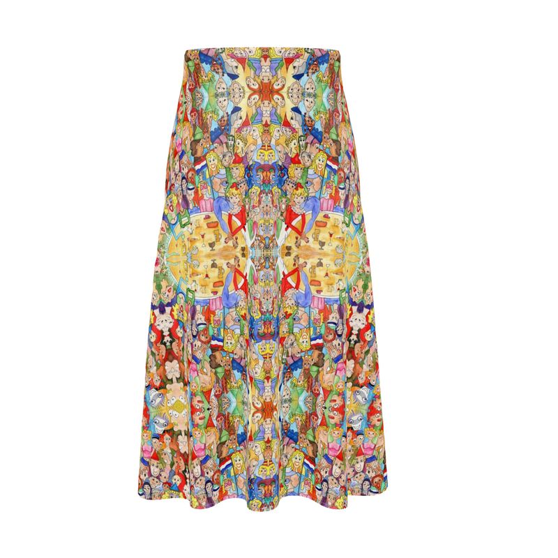 AQP443. 100 % pure Zijde Satijn. Midi Rok: O, Happy Day.