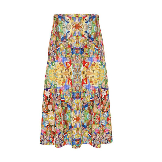 AQP443. 100 % pure Zijde Satijn. Midi Rok: O, Happy Day.