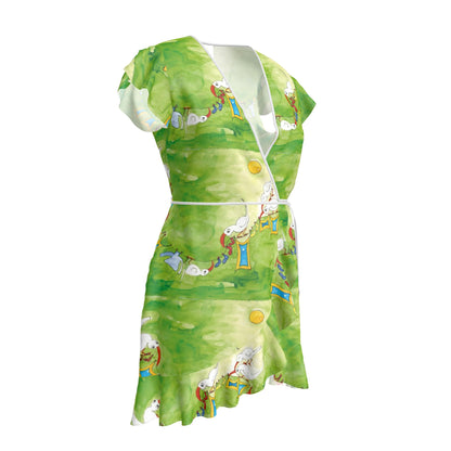 AQP412. Wasdag Design Tea Dress van 100 % Zuiver Zijde Satijn