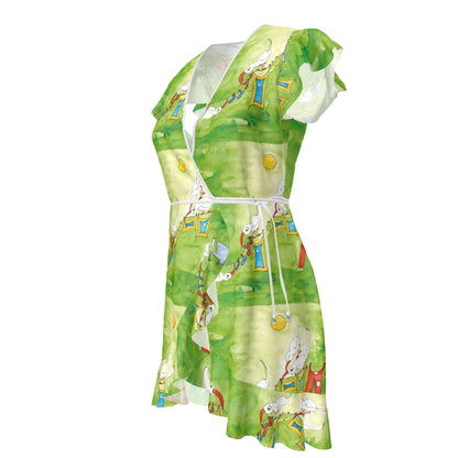 AQP412. Wasdag Design Tea Dress van 100 % Zuiver Zijde Satijn
