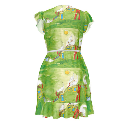 AQP412. Wasdag Design Tea Dress van 100 % Zuiver Zijde Satijn
