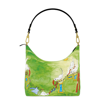 AQP412. Wasdag Design Square Hobo Bag in 100 % volnerf Nappa-Leer