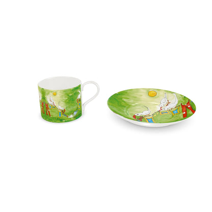 AQP412.2. Koffiekop met Schotel. Design Wasdag Bone China Porselein