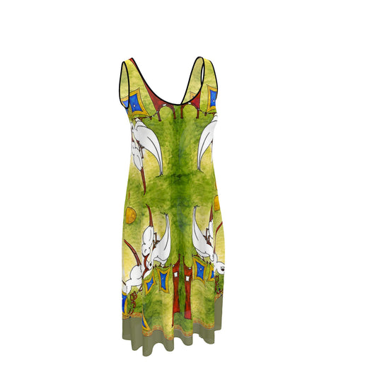 AQP412. WASDAG. Design Mouwloze Midi Jurk van MUNDAMORE
