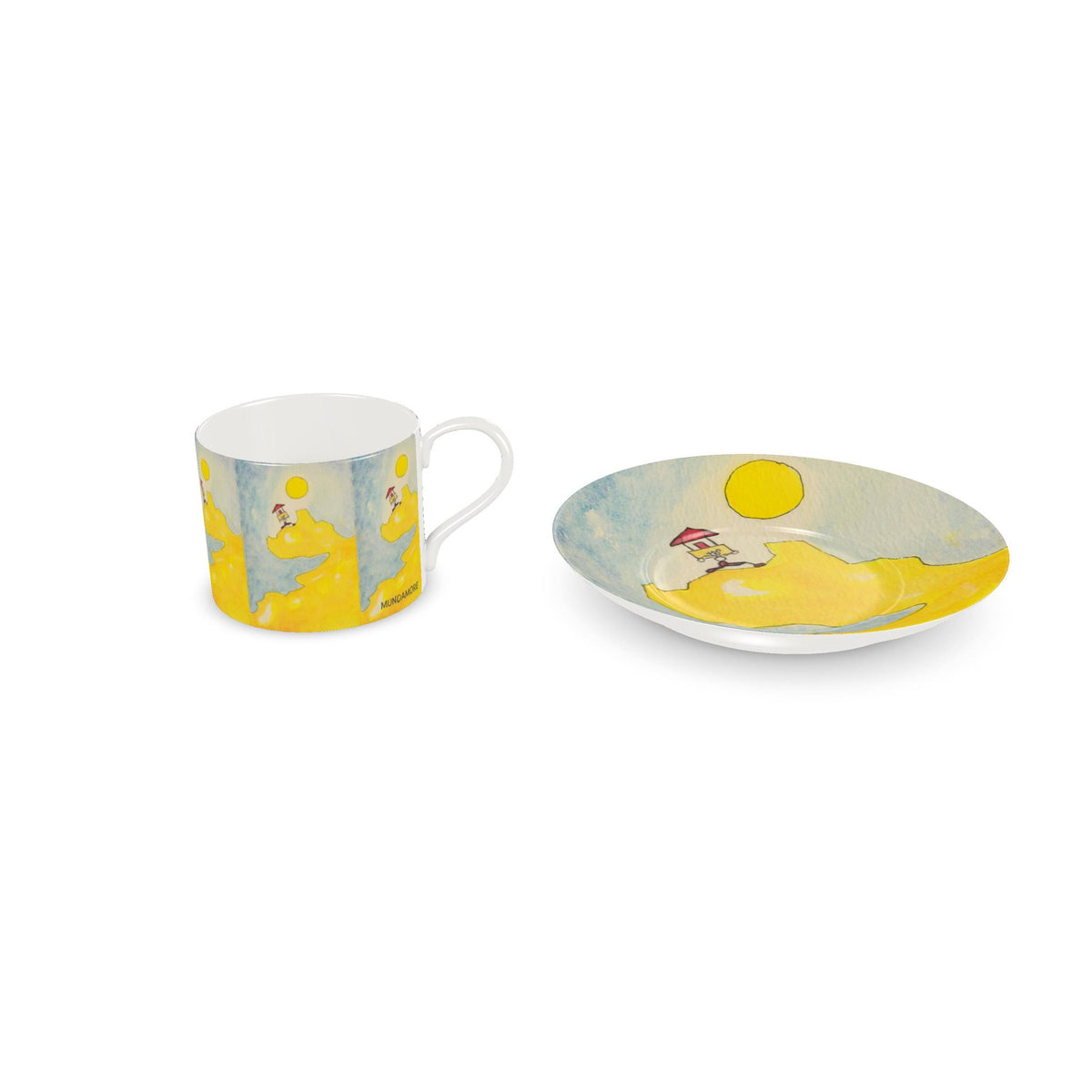 AQP562. HUIS IN DE ZON. Design koffiekop met schotel van porselein.