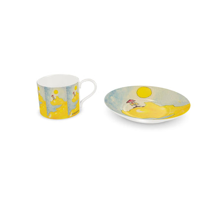 AQP562. HUIS IN DE ZON. Design koffiekop met schotel van porselein.